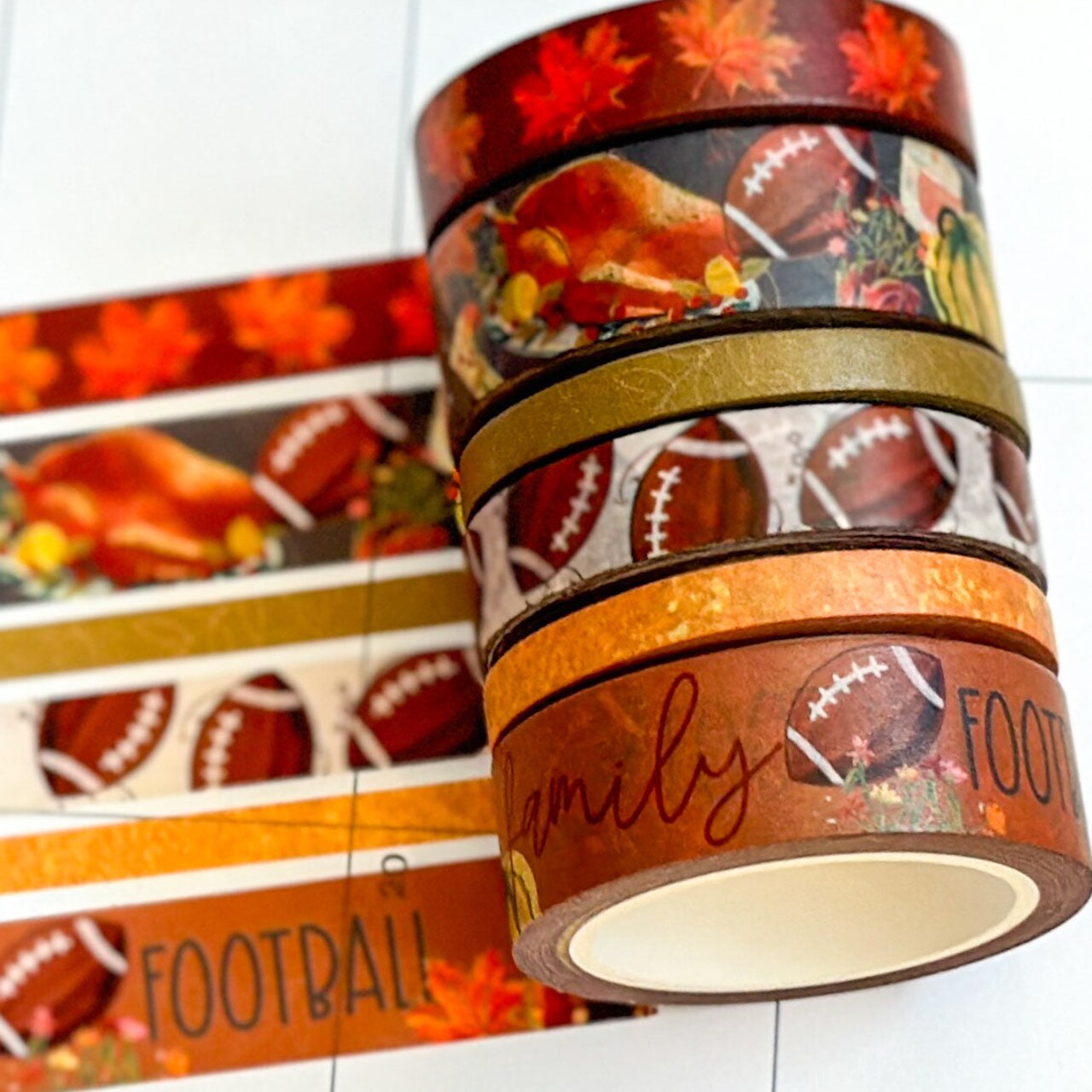 Football Fall Turkeys Thanksgiving Dinner Leaves Autumn Washi Tape Set November 2023 - W096